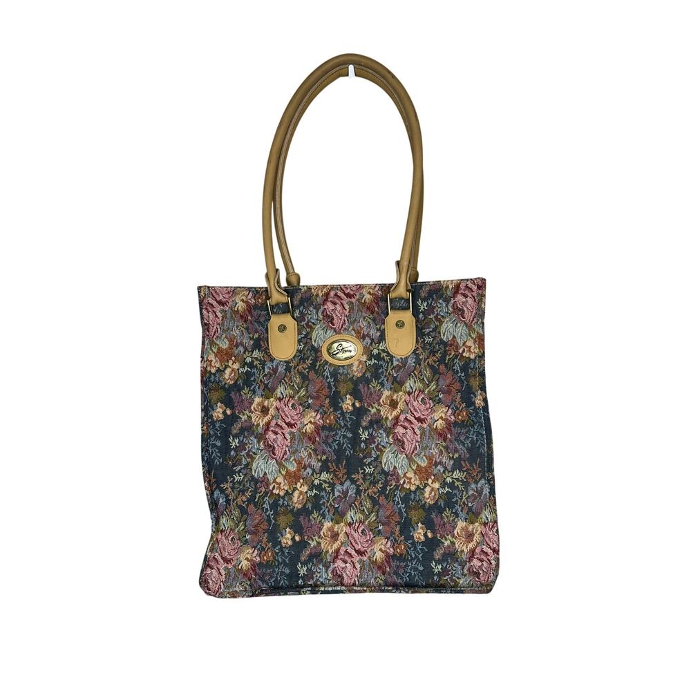 VTG Skyway Tapestry Shoulder Bag Blue Floral Weekender Tote Carry On Travel L